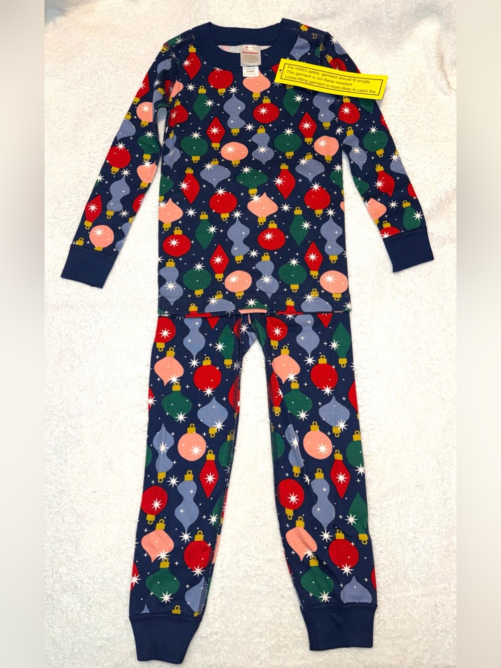 Hanna Andersson kids long John pajamas in “Shiny Bright Ornaments” print, 4, NWT
